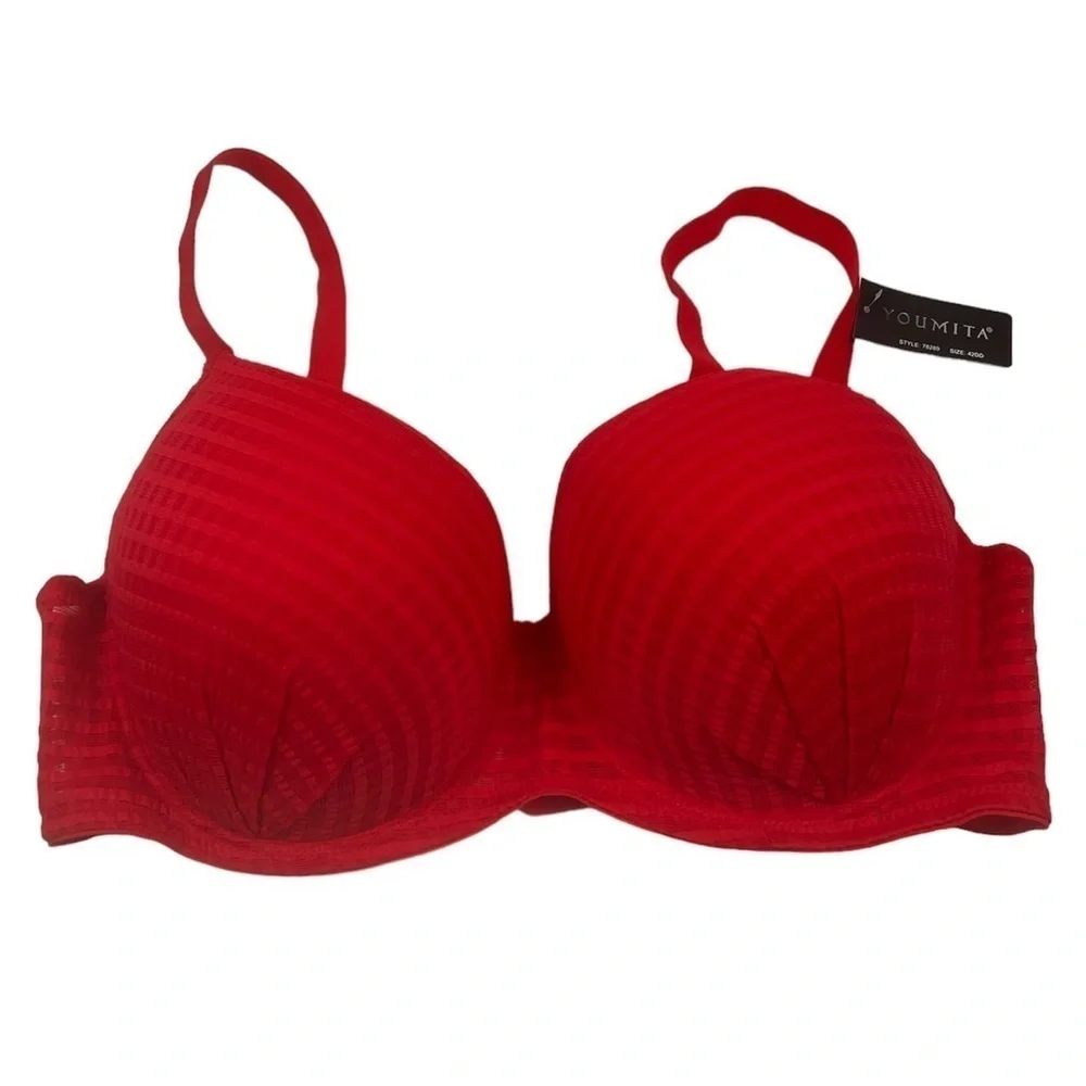 Youmita Lightly Padded Underwire Plus Size Balcony Bra Flame Red 42DD
